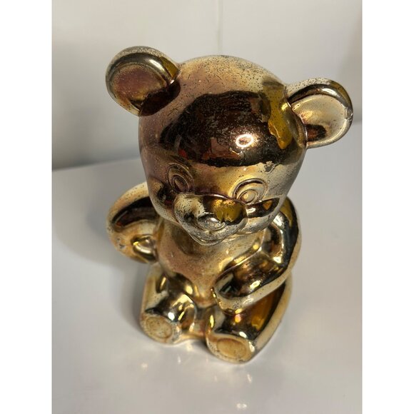 VTG 90s Selandia Brass Teddy Bear Figurine 5" MCM Retro Coin Bank Decor - Picture 3 of 7
